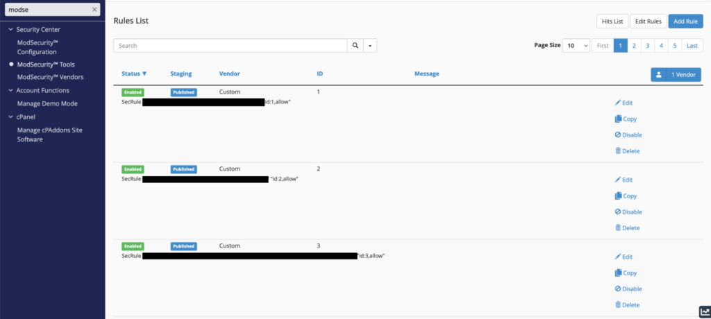 WHM ModSecurity Tool