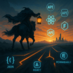 The Headless Horseman rides toward a dawn horizon, where glowing paths represent the future of headless WordPress. Symbols of modern tools and structured data light his way toward a composable, scalable future.